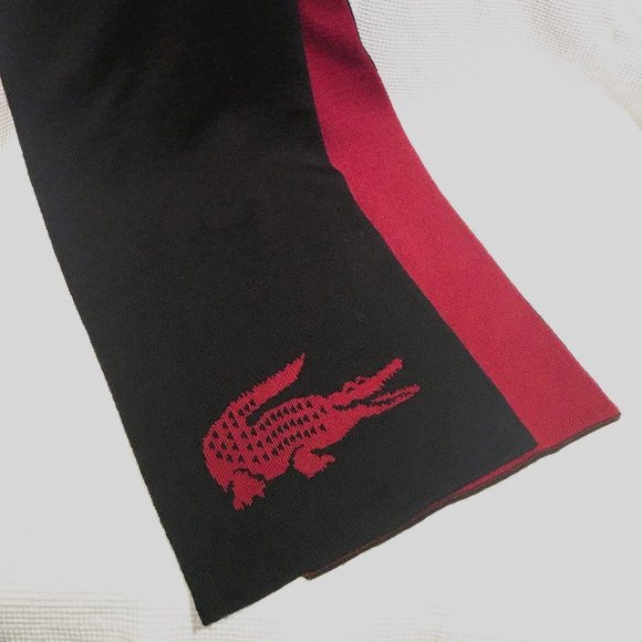 🧣 LACOSTE 100% WOOL REVERSIBLE SCARF - NAVY/BURGUNDY – Excellent condition - Picture 4 of 5